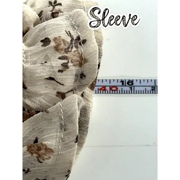 Trixxi Boho Floral Ruffle Mini Dress Beige Sheer Puff Sleeve Women’s Large - Picture 12 of 13